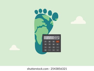 Calculating and Reducing Global Carbon Footprint. Climate Impact concept. Pollution Score. Eco Score. Ecological Footprint. Vector illustration