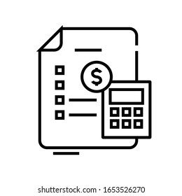 Calculando ícone de linha de relatório, sinal de conceito, ilustração vetorial de contorno, símbolo linear.