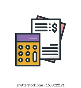 Calculating Sheets Outline Filled Illustration. vector Style symbol Icon.