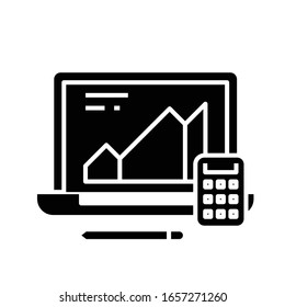 Calculating supplies black icon, concept illustration, vector flat symbol, glyph sign.