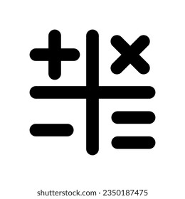 Calculation black glyph ui icon. Four rules of arithmetic. Estimate and count. User interface design. Silhouette symbol on white space. Solid pictogram for web, mobile. Isolated vector illustration