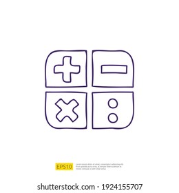 calculation button doodle icon for education and back to school concept. stroke line sign symbol vector illustration