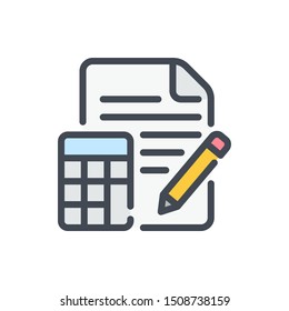 Calculation color line icon. Examination vector outline colorful sign.