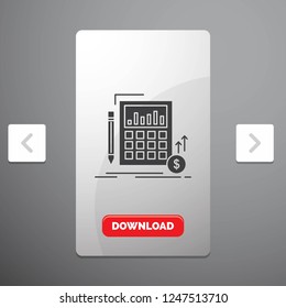 Calculation, data, financial, investment, market Glyph Icon in Carousal Pagination Slider Design & Red Download Button