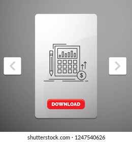 Calculation, data, financial, investment, market Line Icon in Carousal Pagination Slider Design & Red Download Button