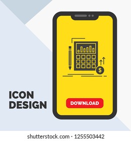 Calculation, data, financial, investment, market Glyph Icon in Mobile for Download Page. Yellow Background