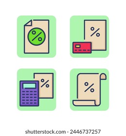 Calculation deposit and loan percentage line icon set. Interest calculator, statement, credit card, debt document, paid loan. Bank loan, debt payment, interest rate calculation concept. Vector illustr