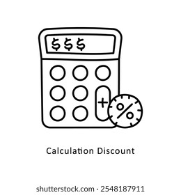  Ilustração do estilo do ícone de Contorno do Vetor de Desconto de Cálculo. Arquivo EPS 10