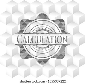 Calculation grey badge with geometric cube white background