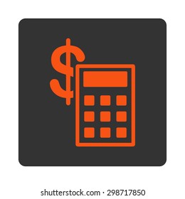 Calculation icon from Commerce Buttons OverColor Set. Vector style is orange and gray colors, flat square rounded button, white background.