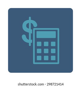 Calculation icon from Commerce Buttons OverColor Set. Vector style is cyan and blue colors, flat square rounded button, white background.