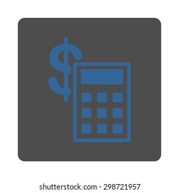 Calculation icon from Commerce Buttons OverColor Set. Vector style is cobalt and gray colors, flat square rounded button, white background.