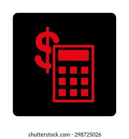Calculation icon from Commerce Buttons OverColor Set. Vector style is intensive red and black colors, flat square rounded button.