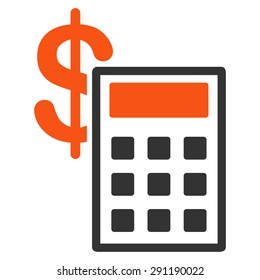 Calculation icon from Commerce Set. Vector style: bicolor flat symbol, orange and gray colors, rounded angles, white background.