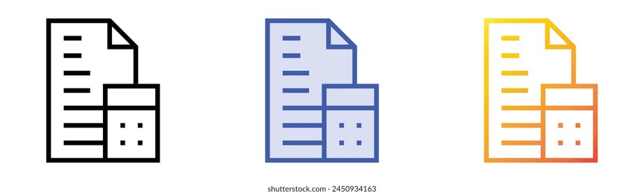 calculation icon. Linear, Blue Fill and Gradient Style Design Isolated On White Background