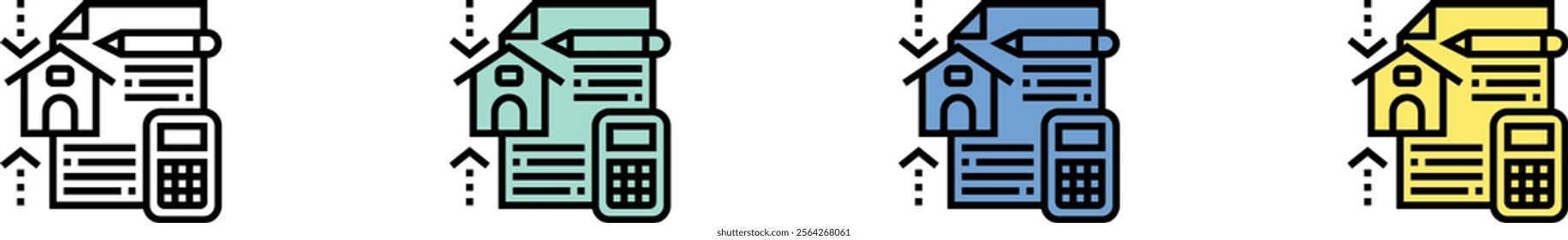 calculation icon. Outline, Green, Blue and Yellow Style Design Isolated On White Background