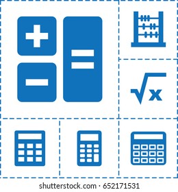 Calculation icon. set of 6 calculation filled icons such as calculator, square root
