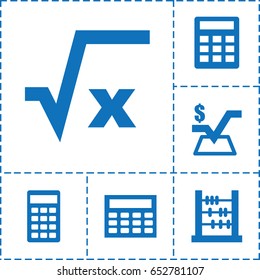 Calculation icon. set of 6 calculation filled icons such as mathematical square, calculator, calclator, square root