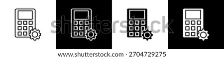 Calculation icon variations in line and glyph style on black and white background