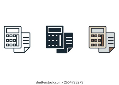 Iconos de cálculo aislados sobre fondo blanco. Diseño de estilo plano