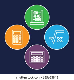 Calculation icons set. set of 4 calculation outline icons such as calculator, abacus, square root