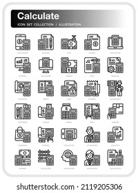Calculation Icons Set. UI Pixel Perfect Well-crafted Vector Thin Line Icons. The illustrations are a vector.
