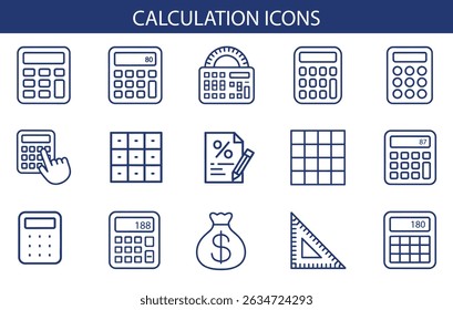 Calculation Icons Set – Vector Symbols for Finance, Math, And Accounting.