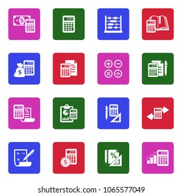 Calculation Icons. White Flat Design In Square. Vector Illustration. 