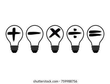 Calculation in light bulb line icon vector, isolated on white background. Idea sign, thinking concept. Lighting Electric lamp. Electricity, shine. Trendy Flat style for graphic design, Web site