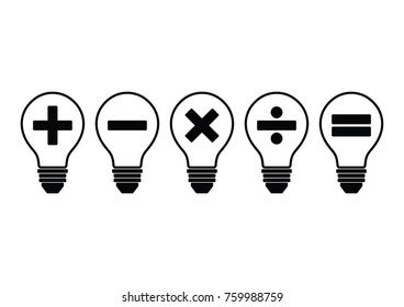 Calculation in light bulb line icon vector, isolated on white background. Idea sign, thinking concept. Lighting Electric lamp. Electricity, shine. Trendy Flat style for graphic design, Web site