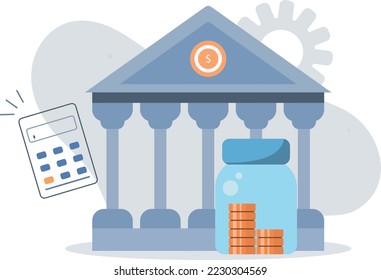 Cálculo del ahorro de dinero. Banca. ilustración vectorial.