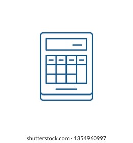 Calculation on the calculator line icon concept. Calculation on the calculator flat  vector symbol, sign, outline illustration.
