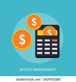 Calculation of payment funds, budget management illustration calculator and dollar coins, vector image flat design