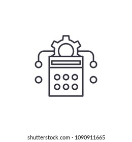 Calculation of production linear icon concept. Calculation of production line vector sign, symbol, illustration.