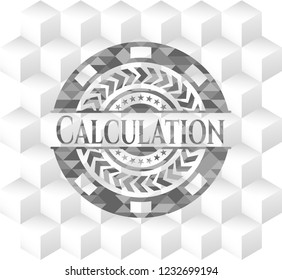 Calculation realistic grey emblem with geometric cube white background