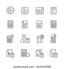 Calculation related icons: thin vector icon set, black and white kit