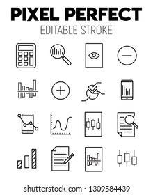 Calculation related vector icon set. Well-crafted sign in thin line style with editable stroke. Vector symbols isolated on a white background. Pixel perfect. Editable stroke.