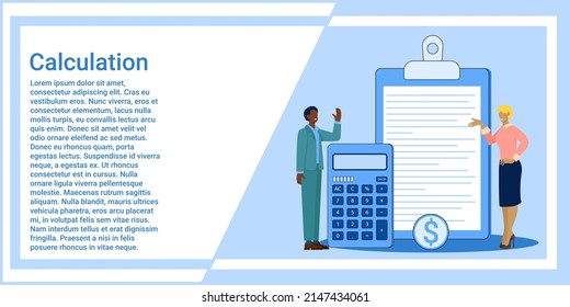 Cálculo.Cálculo de ingresos y gastos.Desarrollo de la financiación empresarial.Ilustración vectorial.
