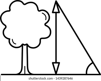 Calculations in physics concept: tree and measure height. Icon in outline style