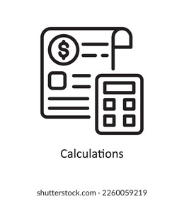 ilustración de diseño de icono de contorno del vector de cálculo. Símbolo de ingeniería sobre archivo EPS 10 de fondo blanco