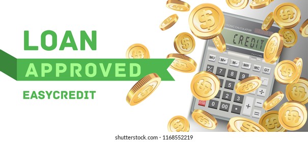 Calculator 3d realistic in vector banner, for calculating loan, credit, finance, money, business. Isolated on white background.
