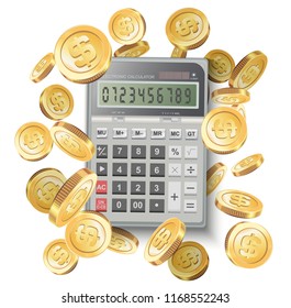 Calculator 3d realistic in vector, for calculating loan, credit, finance, money, business. Isolated on white background.