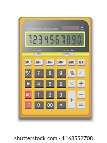 Calculator 3d realistic in vector Orange, for calculating loan, credit, finance, money, business. Isolated on white background.