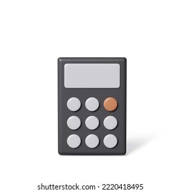 Calculator in 3D style. Math device front view. Financial analytics, budget calculation. Vector icon