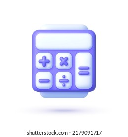 Calculator in 3D style on whit background. Business concept. Financial management concept. Modern 3d graphic. 3d vector render concept