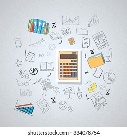 Calculator Accountant Business Doodle Hand Draw Sketch Concept Vector Illustration