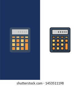 Calculator, Accounting, Business, Calculate, Financial, Math  Icons. Flat and Line Filled Icon Set Vector Blue Background