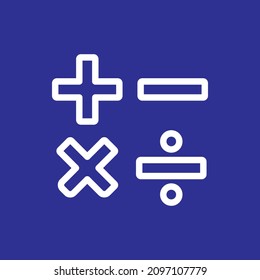 Calculator Analytics memorize basic math symbols plus, minus, multiplication, share arithmetic operations on a blue background.  The concept of financial education for economics design vector 