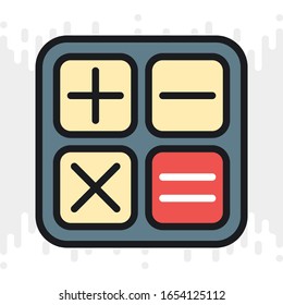 Calculator app icon for smartphone, tablet, laptop or other smart device with mobile interface. Minimalistic color version on light gray background