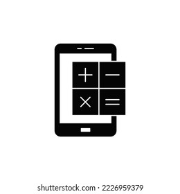 Calculator app phone icon in black flat glyph, filled style isolated on white background